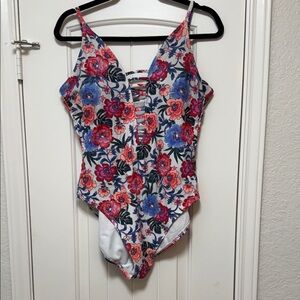 Time and Tru Floral Swimsuit with Strappy Design